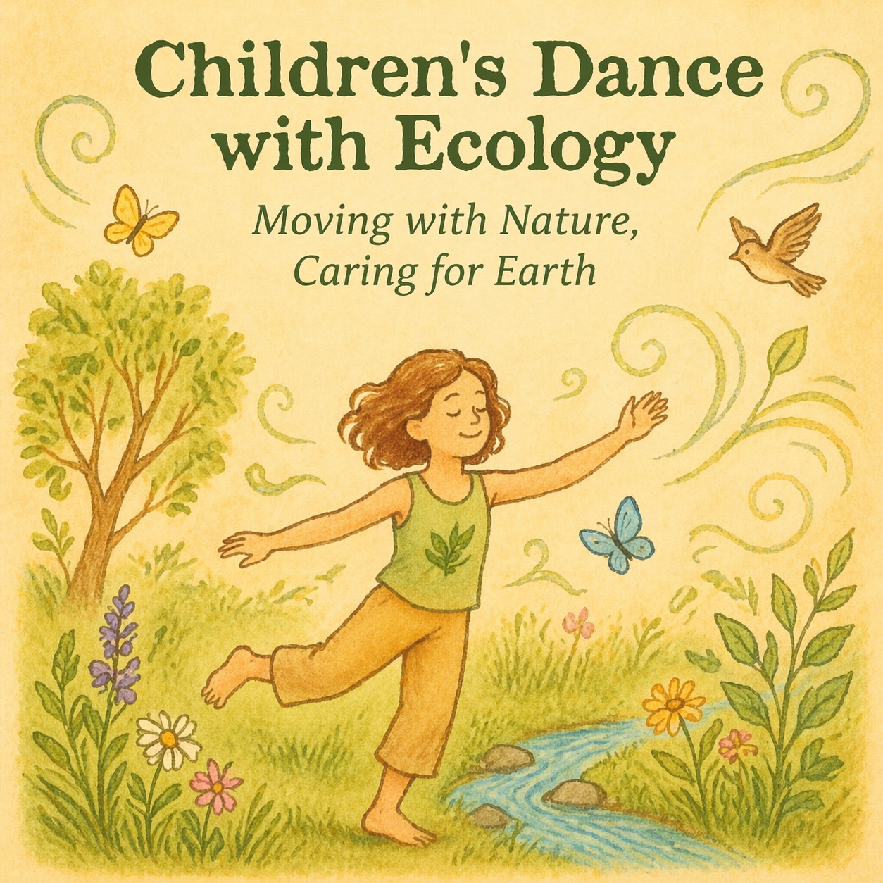 A child is dancing in nature; with and within the nature 